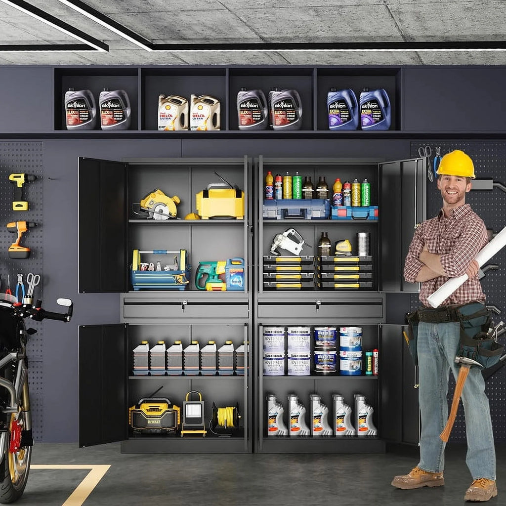 Metal Garage Storage Cabinet with Locking Doors and Adjustable Shelves, 1 Drawer - 71" Steel Locking Cabinet E871