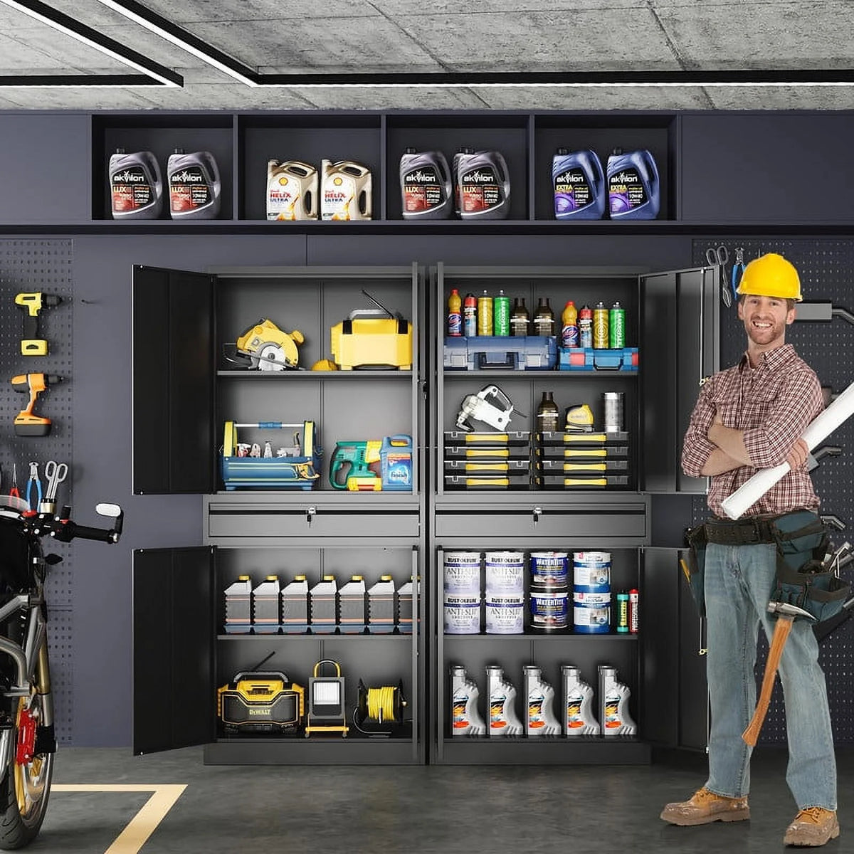 Metal Garage Storage Cabinet with Locking Doors and Adjustable Shelves, 1 Drawer - 71" Steel Locking Cabinet E871