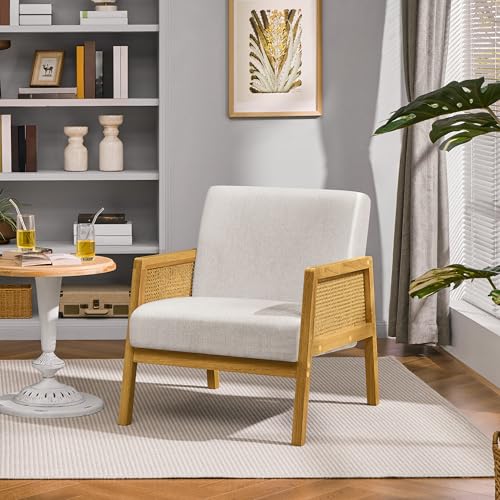 Beige Linen Accent Chair with Wood Legs, Set of 2 L35776