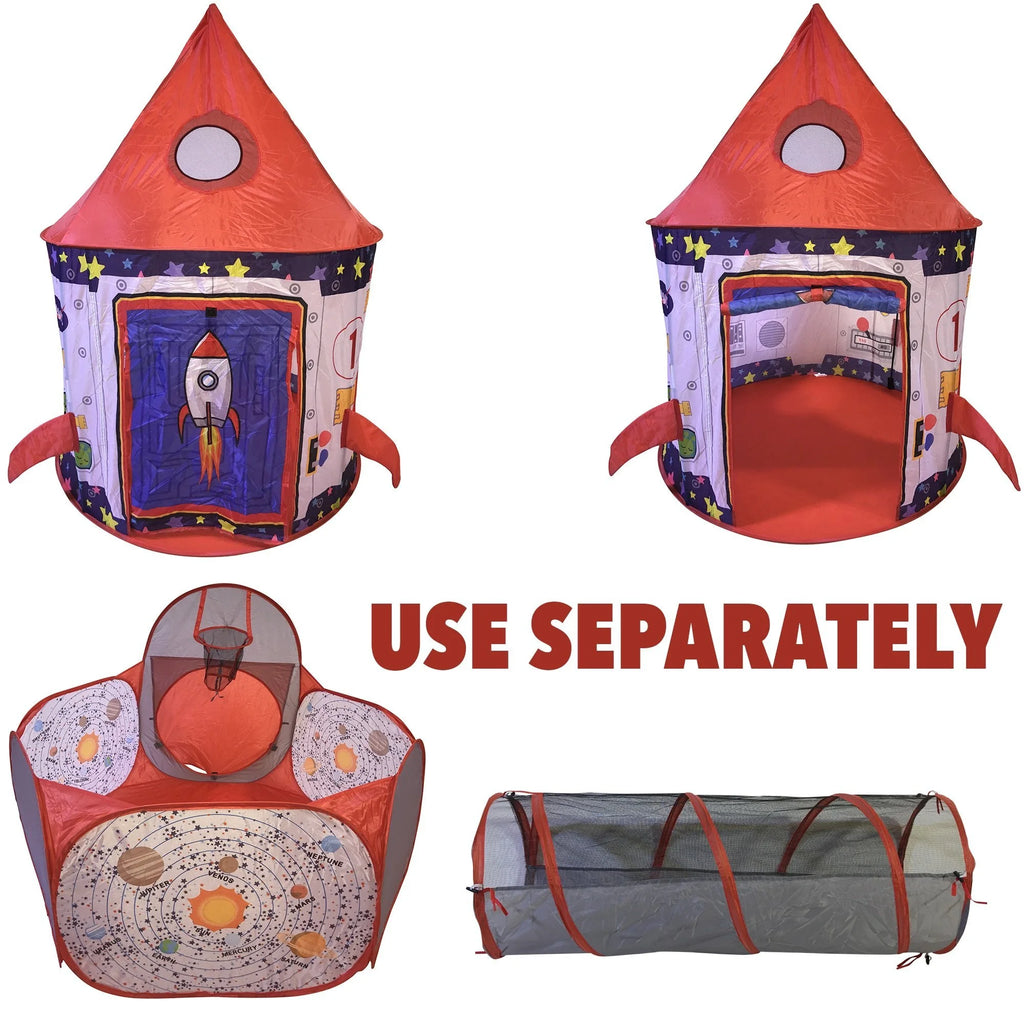 3pc Kids Play Tent Tunnel and Ball Pit with Basketball Hoop H46886