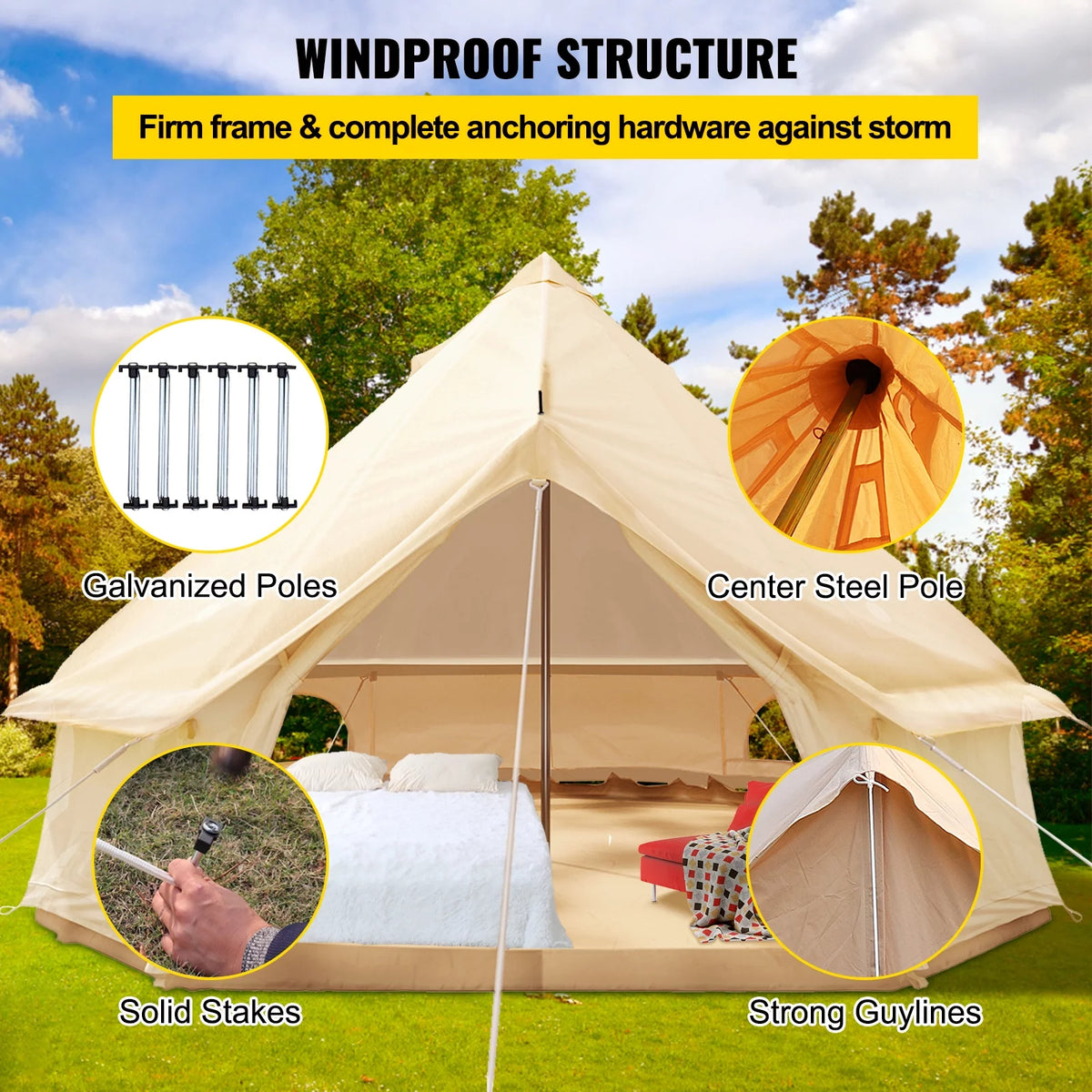 Canvas Bell Tent with Stove Jacket Waterproof 4 Seasons E657