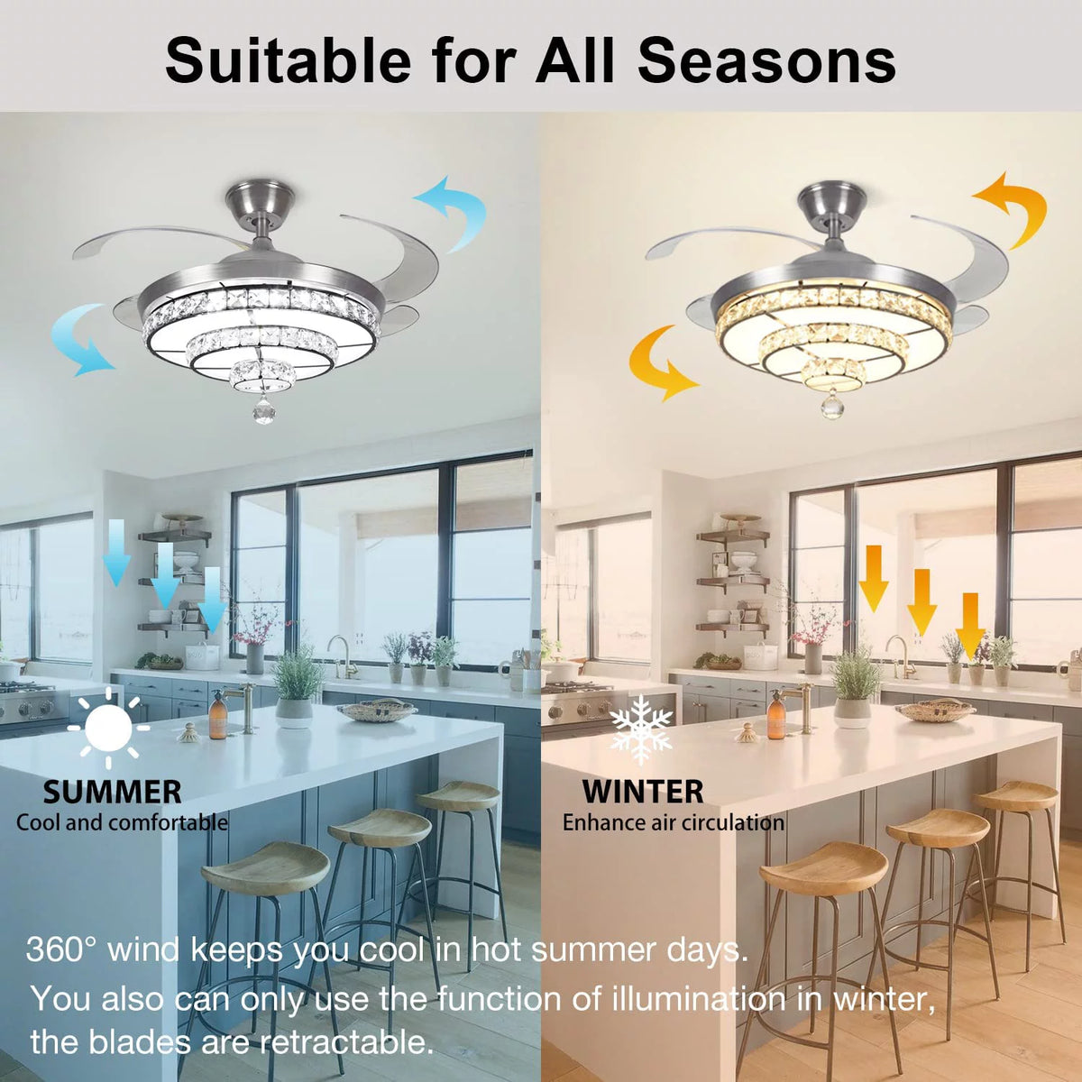 Crystal Ceiling Fan with Light and Remote, 3-Blade Y929303