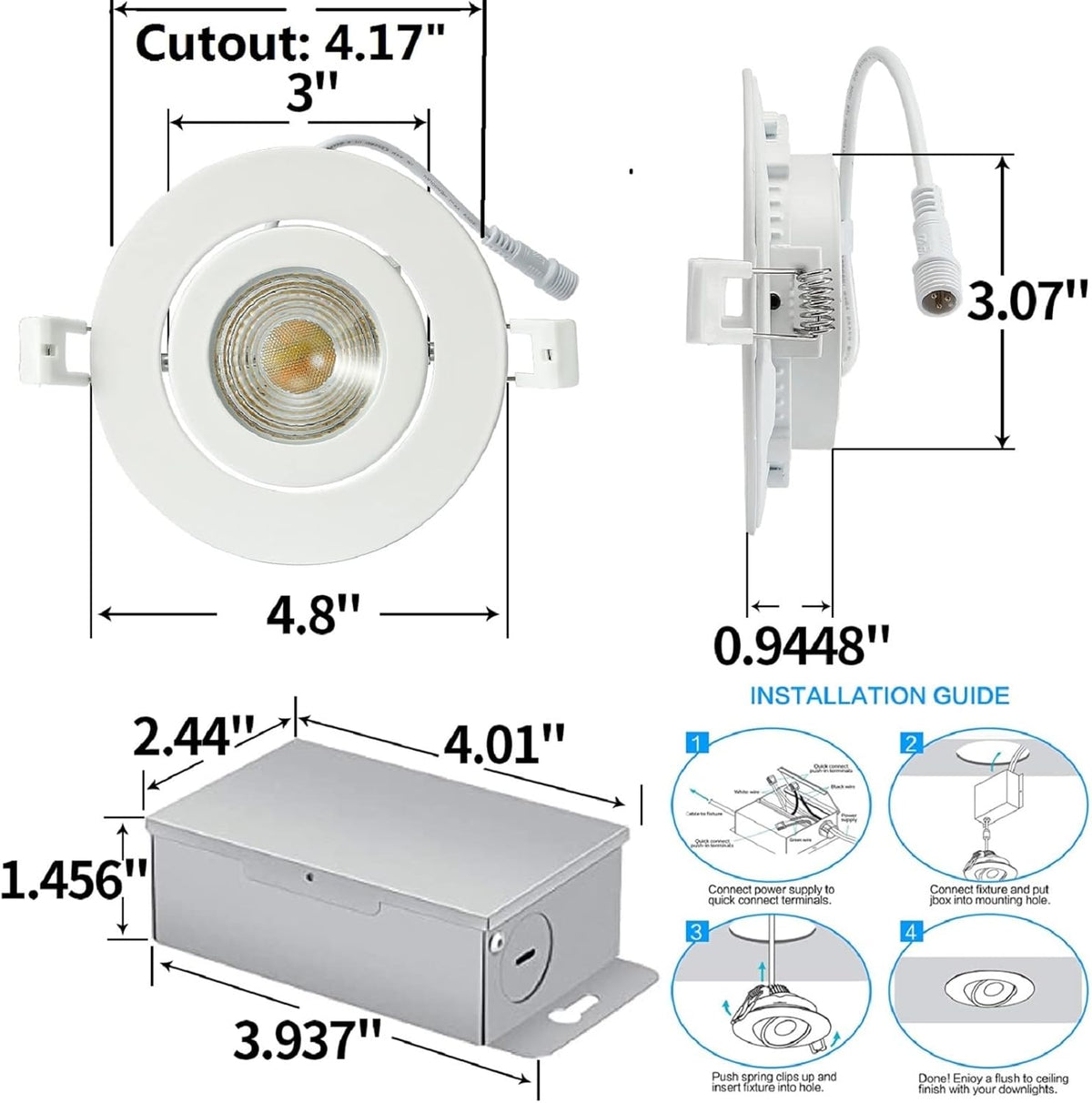 Smart Recessed Lighting 4 inch, Adjustable Eyeball Downlight, 9W, 2 Pack C5907