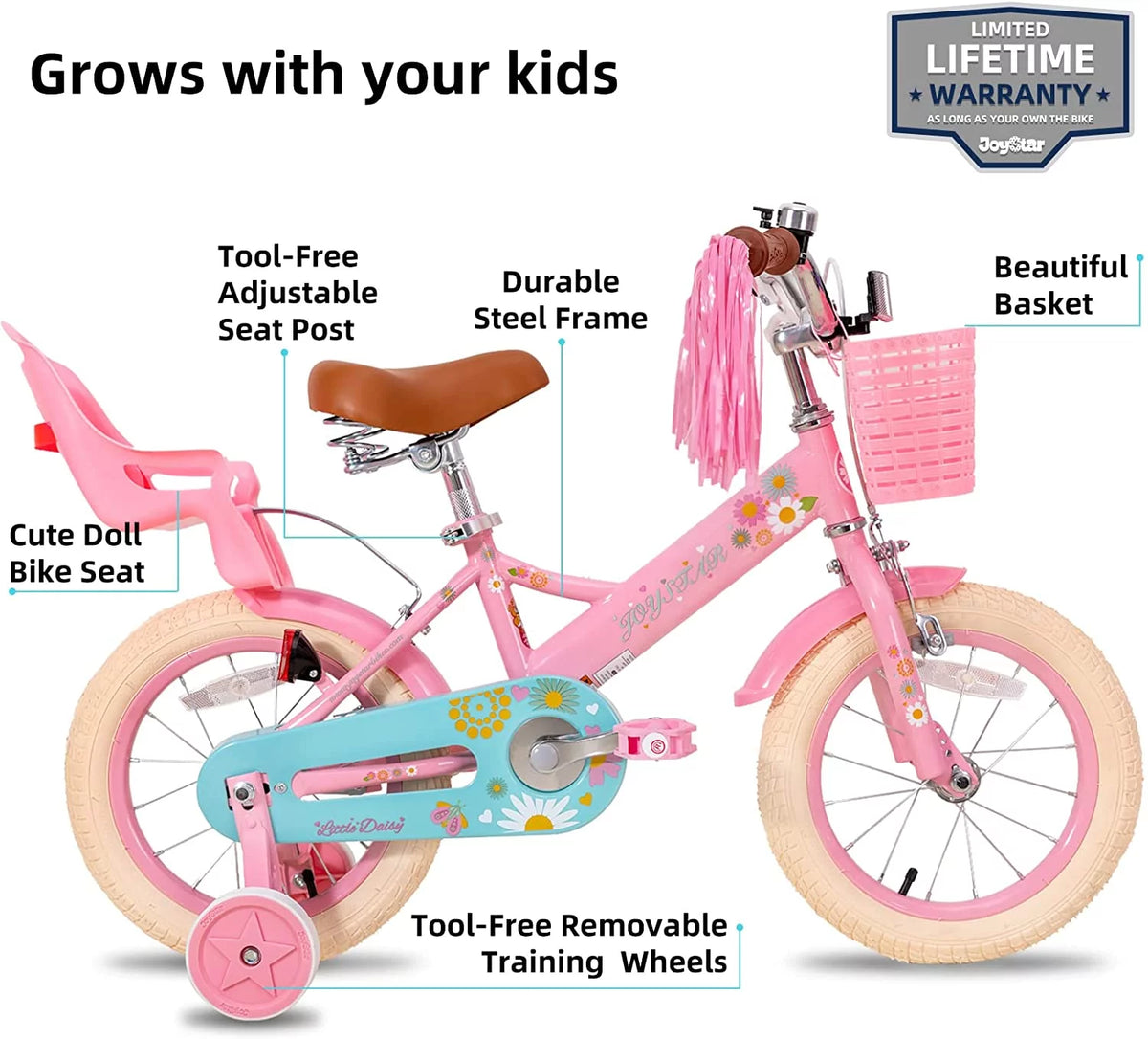 16 Inch Kids Bike with Training Wheels and Basket White F6806