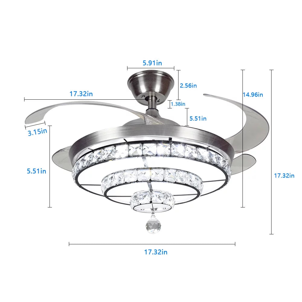 Crystal Ceiling Fan with Light and Remote, 3-Blade Y929303