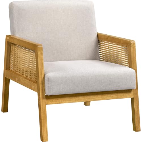Beige Linen Accent Chair with Wood Legs, Set of 2 L35776