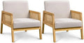 Ivory Boucle Fabric Accent Chair with Wood Armrest and Legs 2 pcs J56071