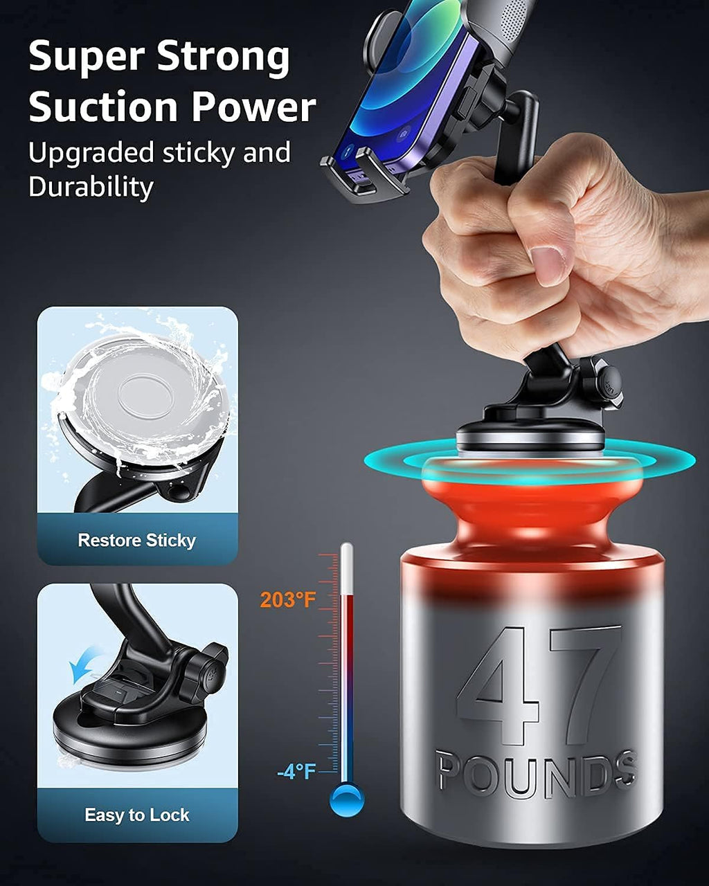 Grey Suction Cup Car Phone Holder Mount E916