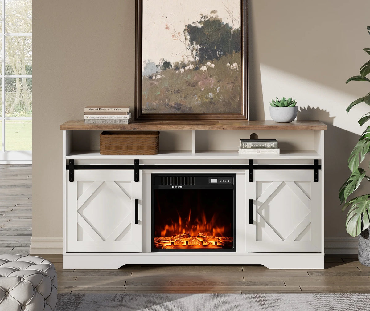 White Wood Electric Fireplace TV Stand H996138