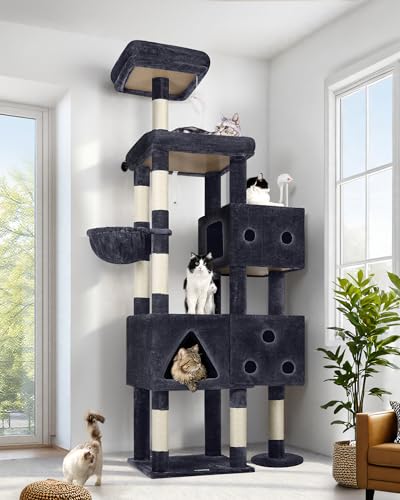 81-inch Tall Dark Grey Cat Tower with 3 Cat Condos and 8 Scratching Posts T31793