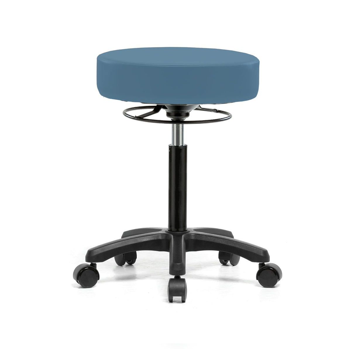 Rolling Height Adjustable Stool with Footring, Black Vinyl Y216740