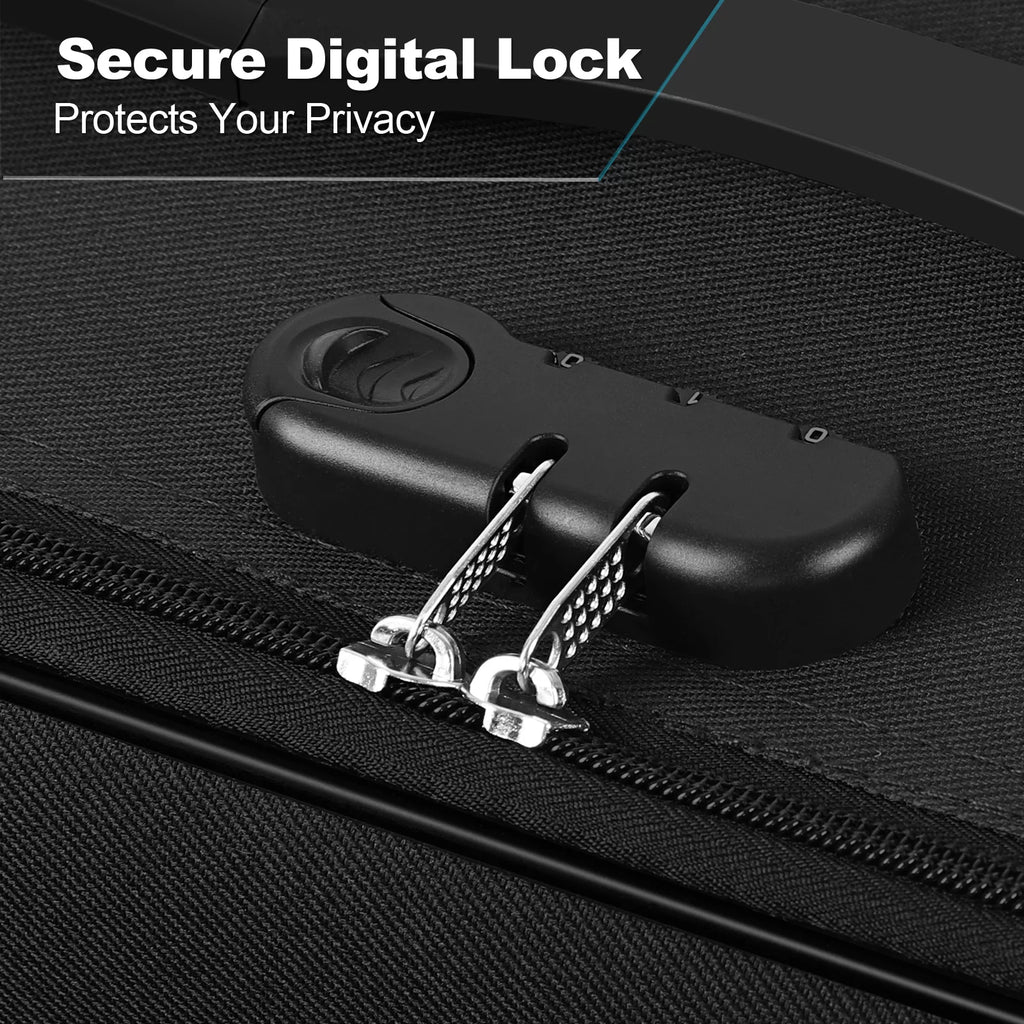 20 inch Softside Black Carry On Suitcase with Spinner Wheels Lock V3197