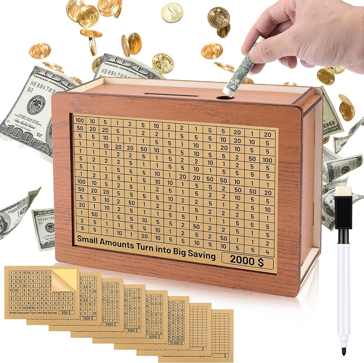 Wooden Savings Box with Coin Counter W199273
