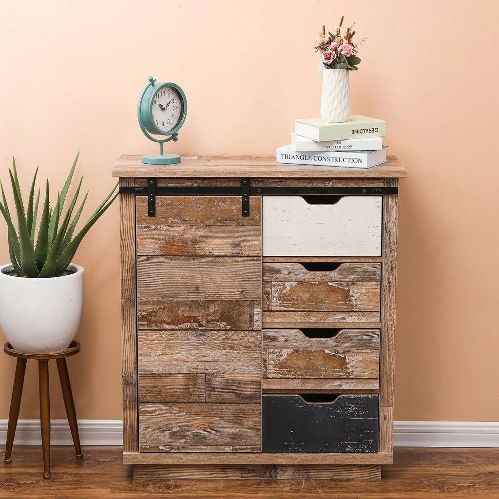 Rustic Sliding One Door Wood Cabinet V7066
