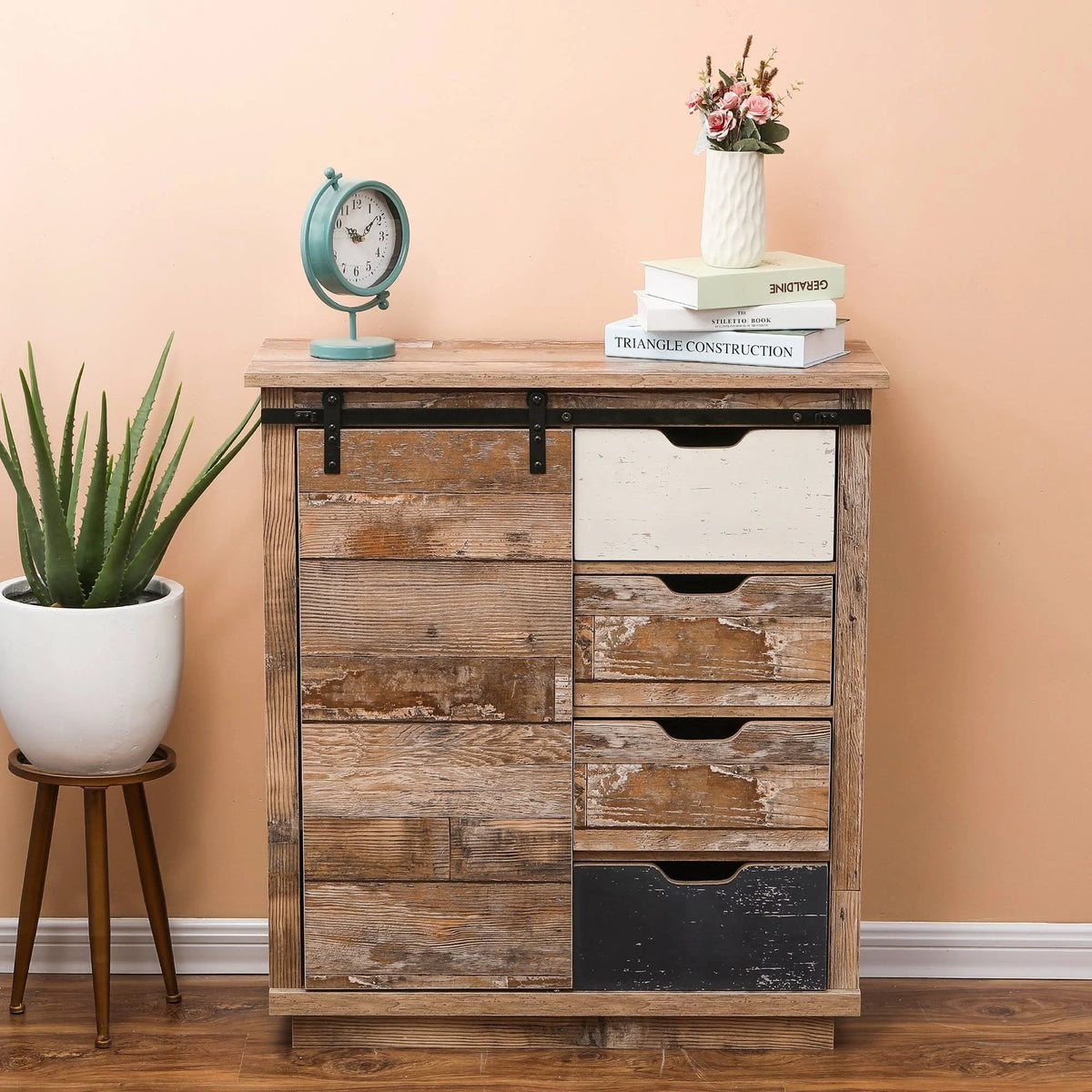 Rustic Sliding One Door Wood Cabinet V7066