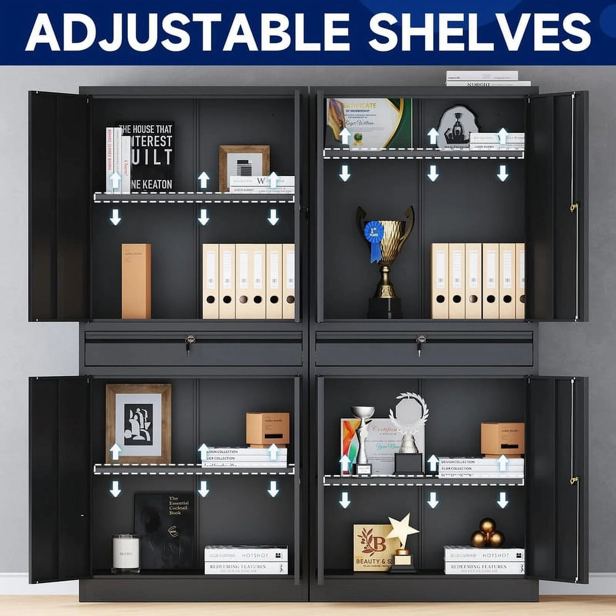 Metal Garage Storage Cabinet with Locking Doors and Adjustable Shelves, 1 Drawer - 71" Steel Locking Cabinet E871
