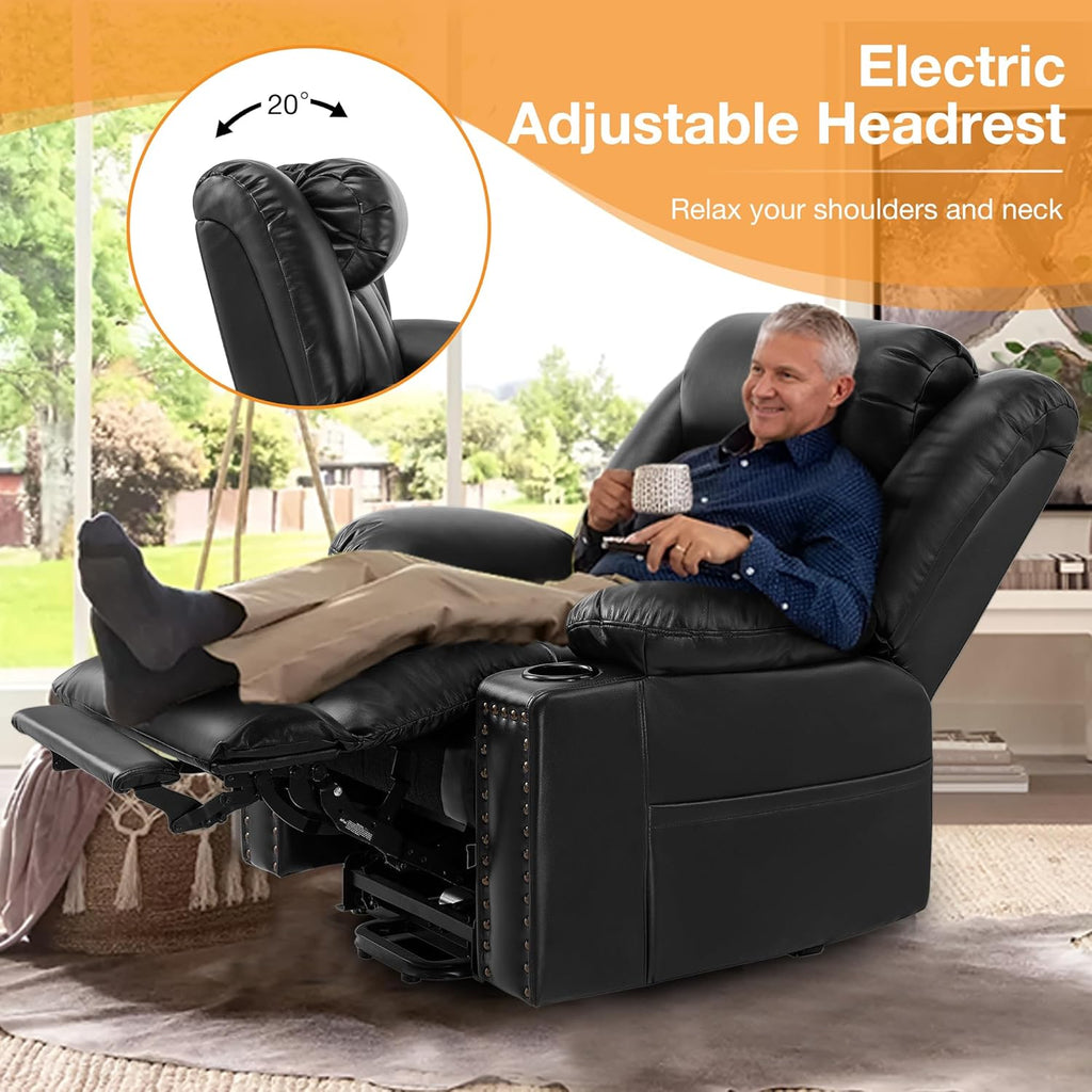 Black Large Power Lift Recliner Chair with Heat and Massage U712715