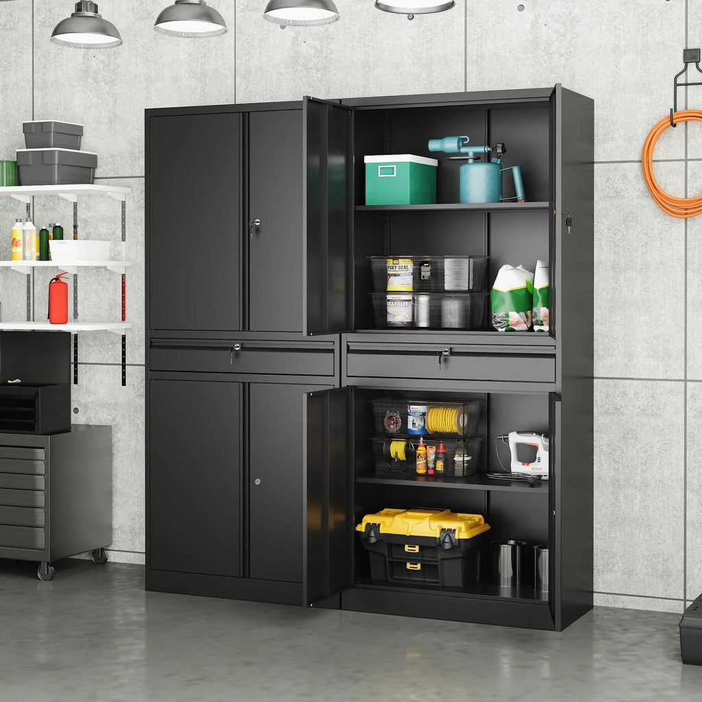 Metal Garage Storage Cabinet with Locking Doors and Adjustable Shelves, 1 Drawer - 71" Steel Locking Cabinet E871