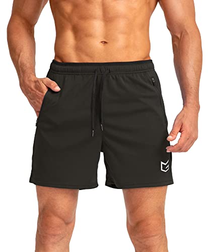 Men's Running Shorts with Zipper Pockets Quick Dry 5" Shorts W78845