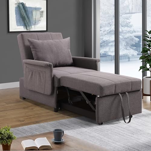 PU Leather Sleeper Chair Bed with Adjustable Backrest and Pillow H7643