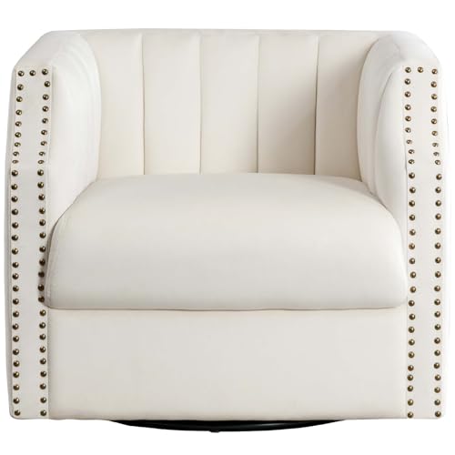 Swivel Barrel Chair Set of 2 Upholstered with Brass Rivets C37133
