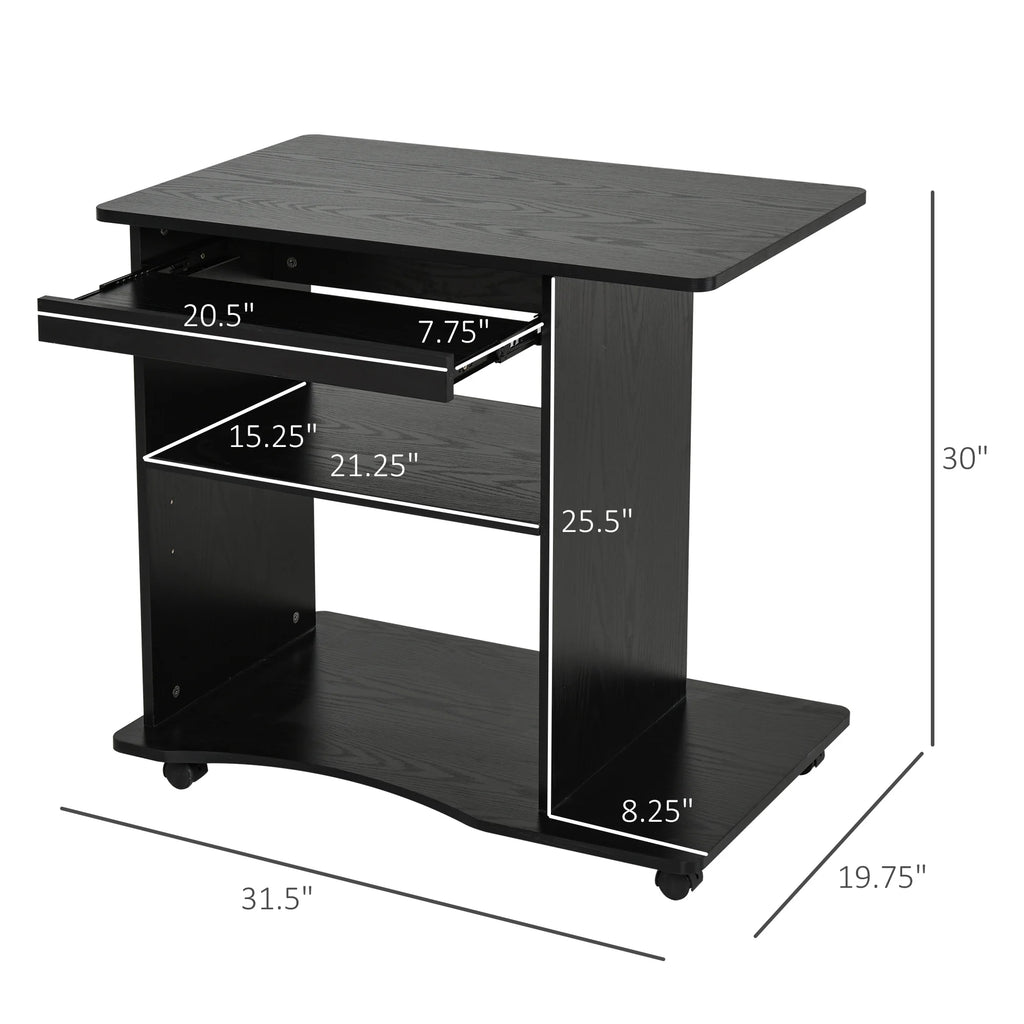 Black Mobile Computer Desk with Keyboard Tray Q215