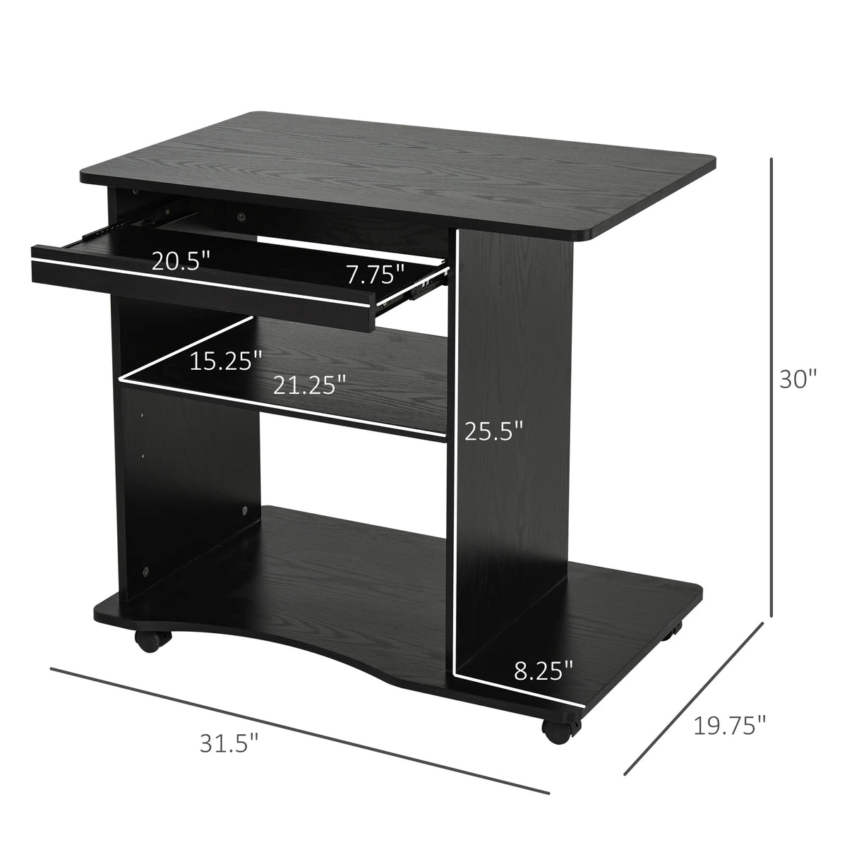 Black Mobile Computer Desk with Keyboard Tray Q215