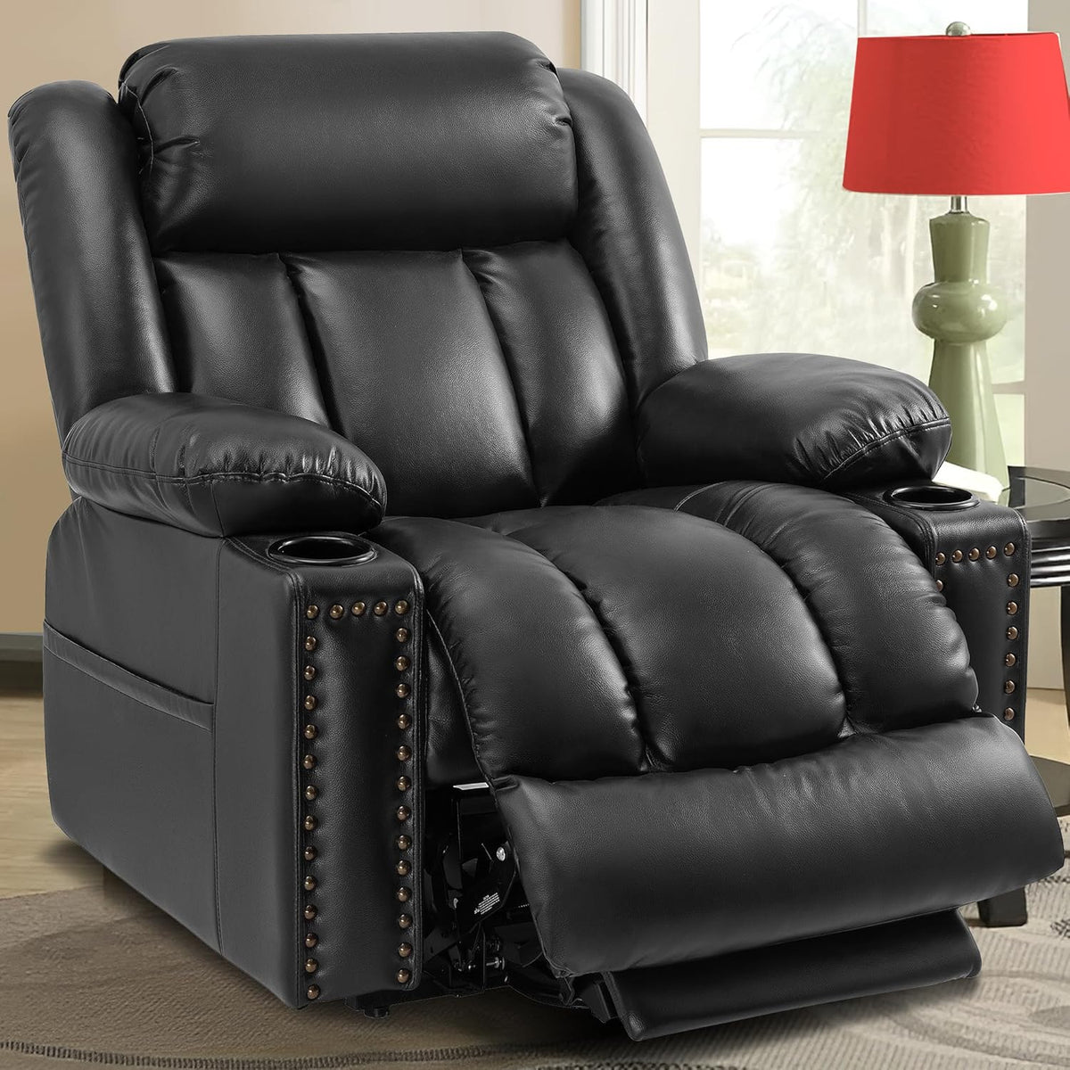 Black Large Power Lift Recliner Chair with Heat and Massage U712715