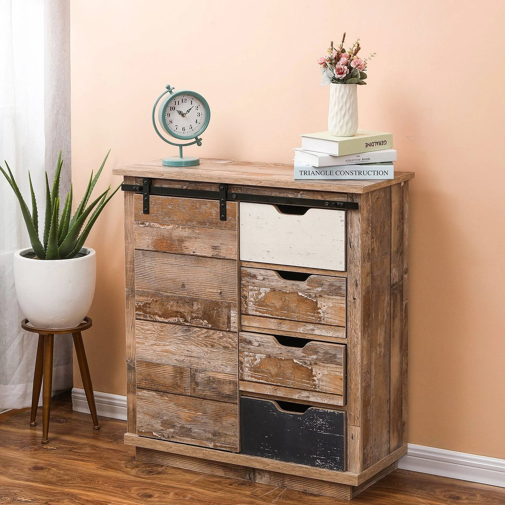 Rustic Sliding One Door Wood Cabinet V7066