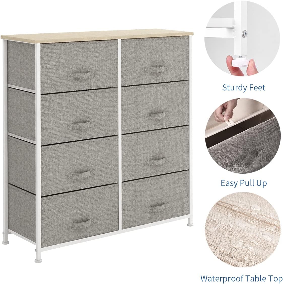 8 Drawer Fabric Dresser with Wooden Top H94617