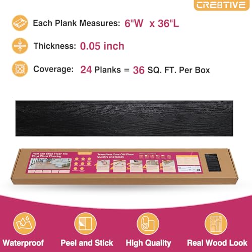 24-Pack Black Vinyl Plank Flooring 6"x36" Self Adhesive E553595