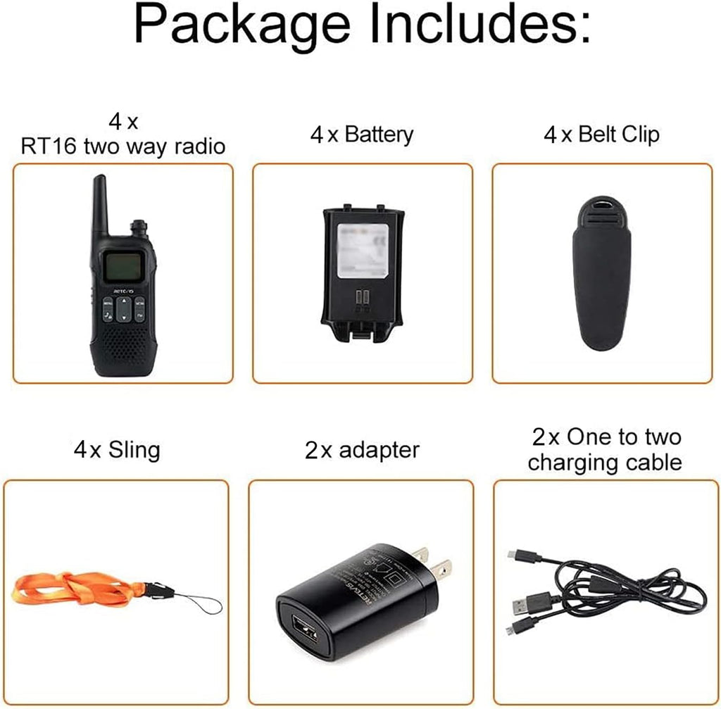 Rechargeable Two Way Radio with Battery and Lanyard, 4 Pack P222971