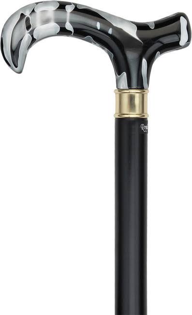 Black Onyx Derby Walking Cane with Beechwood Shaft and Brass Collar U540017