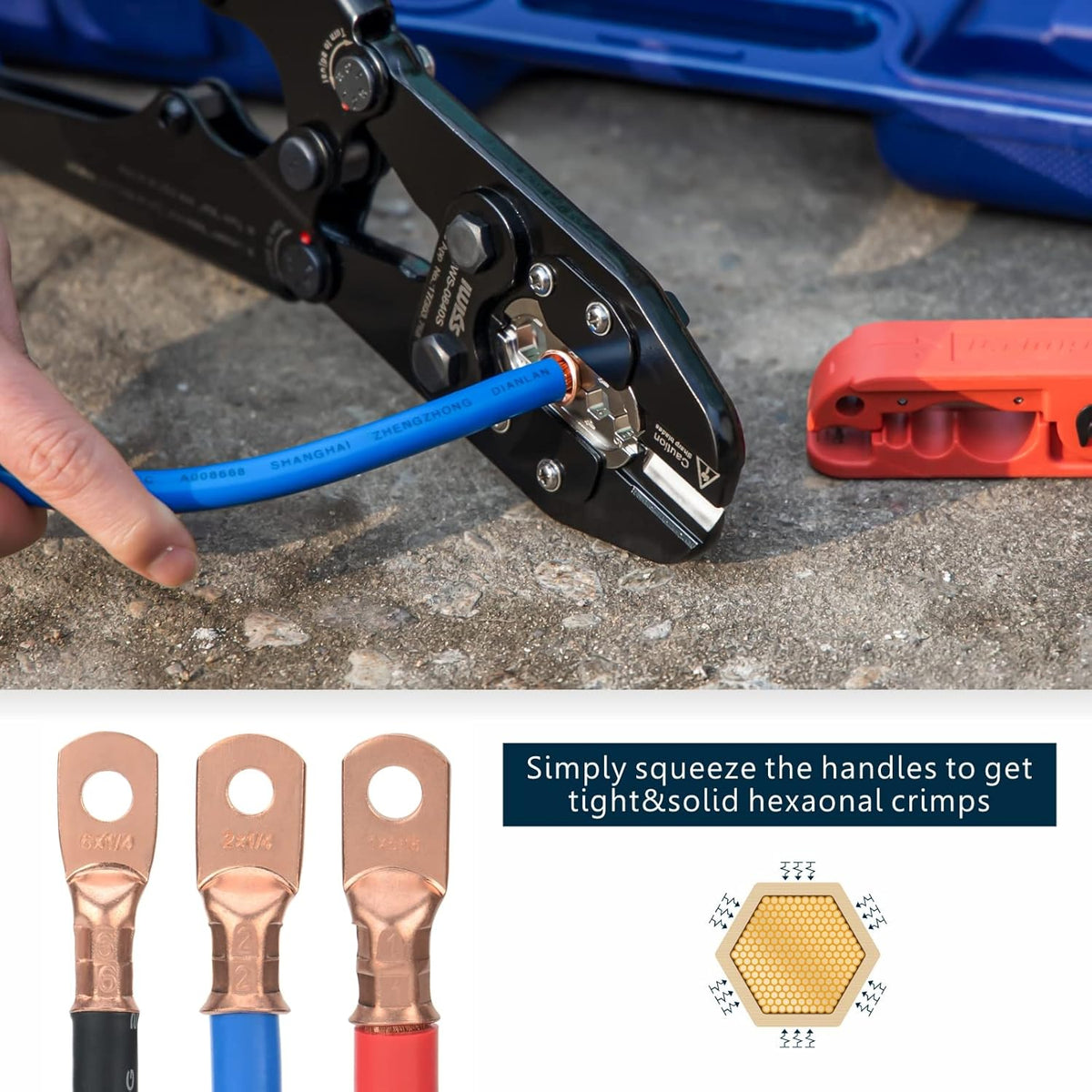 Battery Cable Lug Crimping Tool Set with Interchangeable Jaws M9400