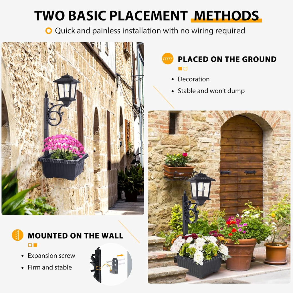 63" Aluminum Solar Lamp Post Lights Outdoor 2 Pack and 2 in 1 Outdoor Solar Lamp Post Light with Planter H357