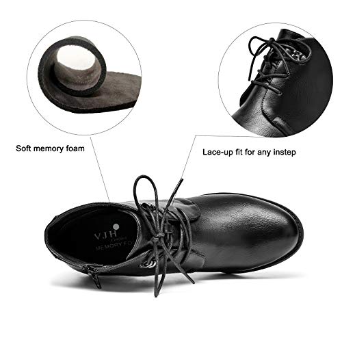 Women's Ankle Boots Lace-up Round Toe Low Heel Booties with Side Zipper G142