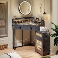 White Glass Top Corner Vanity with Mirror and Lights W8068