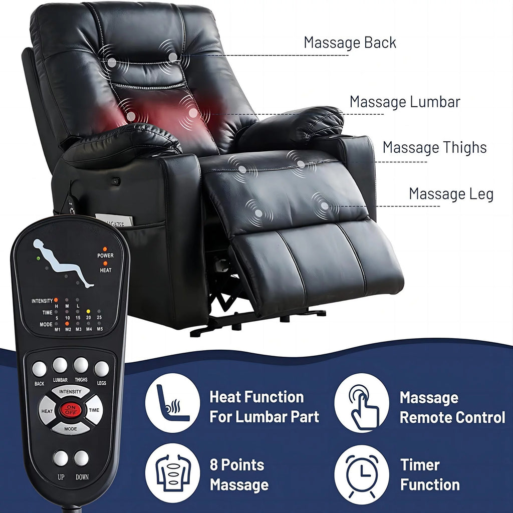 Large Size Black Leather Power Lift Recliner Chair X251