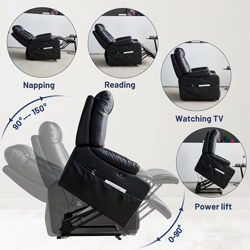 Large Size Black Leather Power Lift Recliner Chair X251