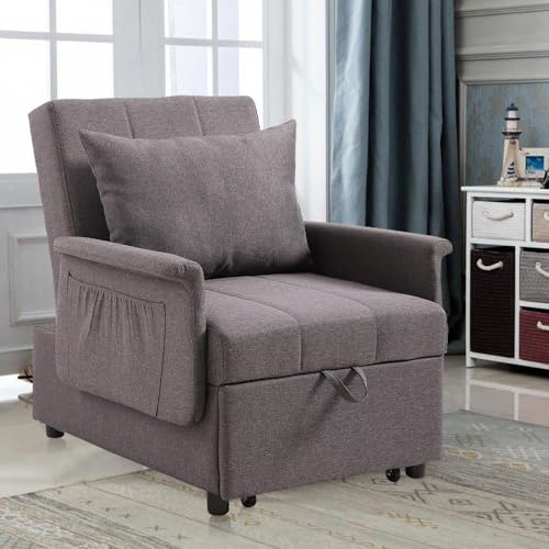 PU Leather Sleeper Chair Bed with Adjustable Backrest and Pillow H7643