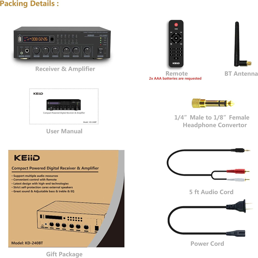 Bluetooth Stereo Digital Amplifier Receiver 2X 40W with Remote Control Z874