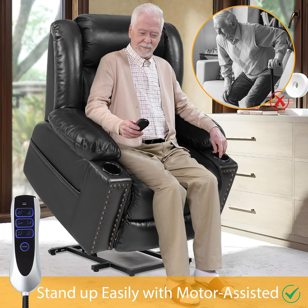 Black Large Power Lift Recliner Chair with Heat and Massage U712715