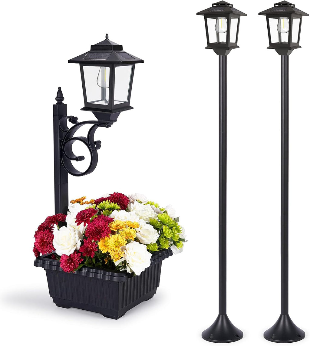 63" Aluminum Solar Lamp Post Lights Outdoor 2 Pack and 2 in 1 Outdoor Solar Lamp Post Light with Planter H357