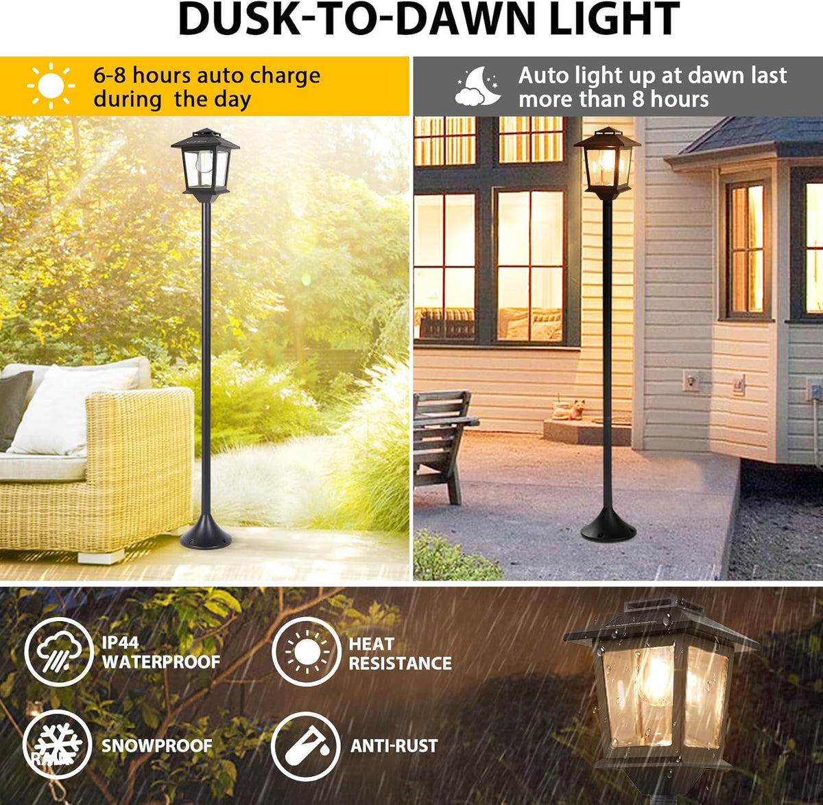 63" Aluminum Solar Lamp Post Lights Outdoor 2 Pack and 2 in 1 Outdoor Solar Lamp Post Light with Planter H357