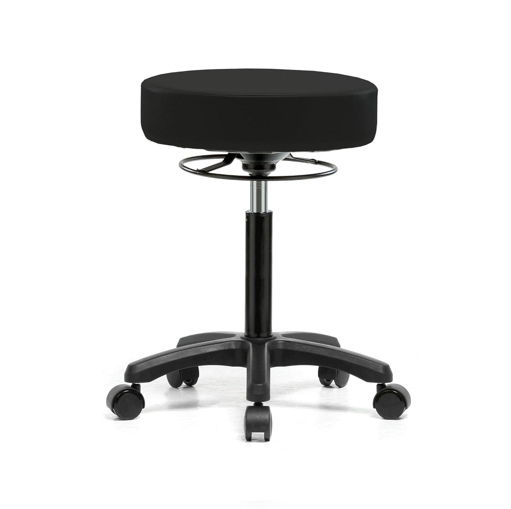 Rolling Height Adjustable Stool with Footring, Black Vinyl Y216740