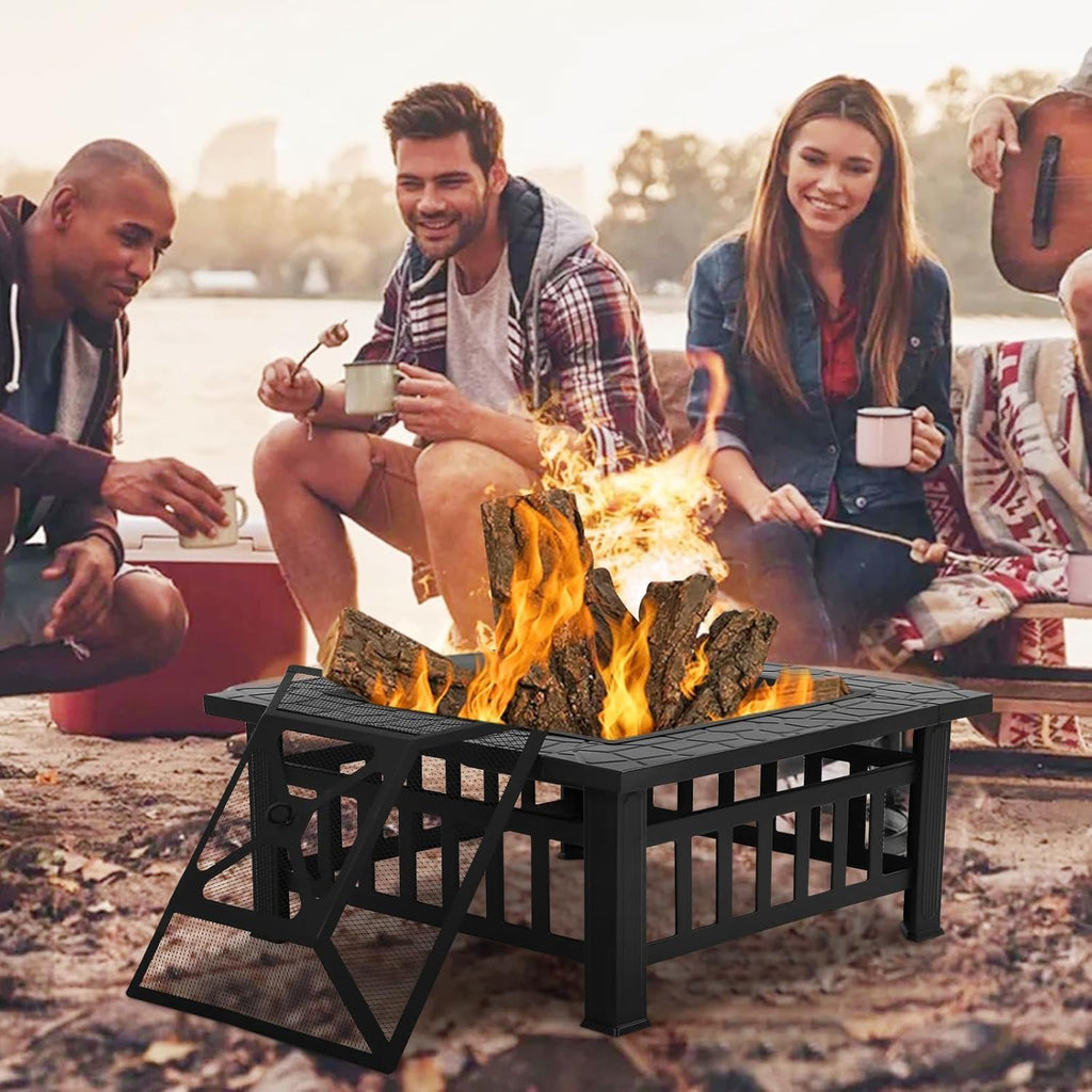32in Square Black Metal Fire Pit V2399