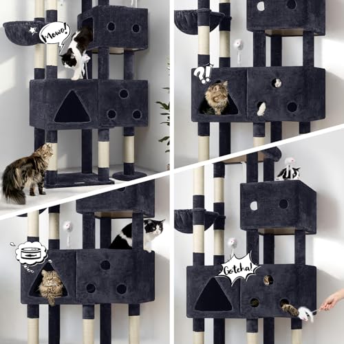 81-inch Tall Dark Grey Cat Tower with 3 Cat Condos and 8 Scratching Posts T31793