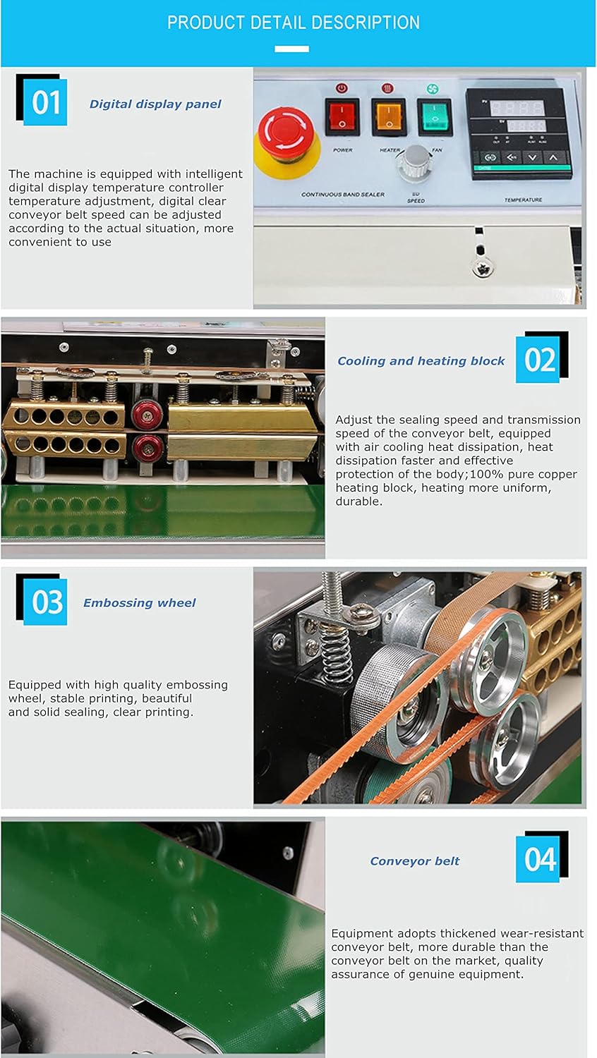 Continuous Sealing Machine Automatic Band Sealer with Digital Thermostat for Plastic Poly Bag Film 110V K983