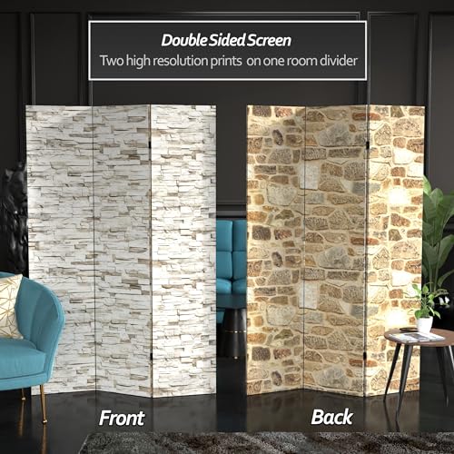 6 ft. Tall Double Sided Black & White Canvas Room Divider 3 Panel Freestanding Folding Privacy Screen A761