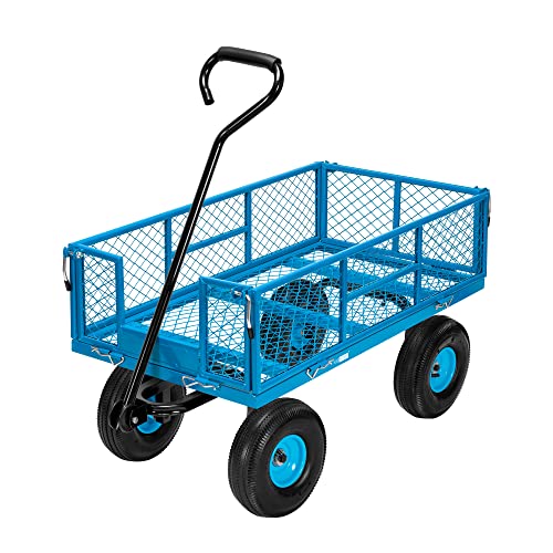 Heavy Duty Mesh Steel Garden Cart Folding Utility Wagon with Removable Sides and 10 inch Tire (Black) X689